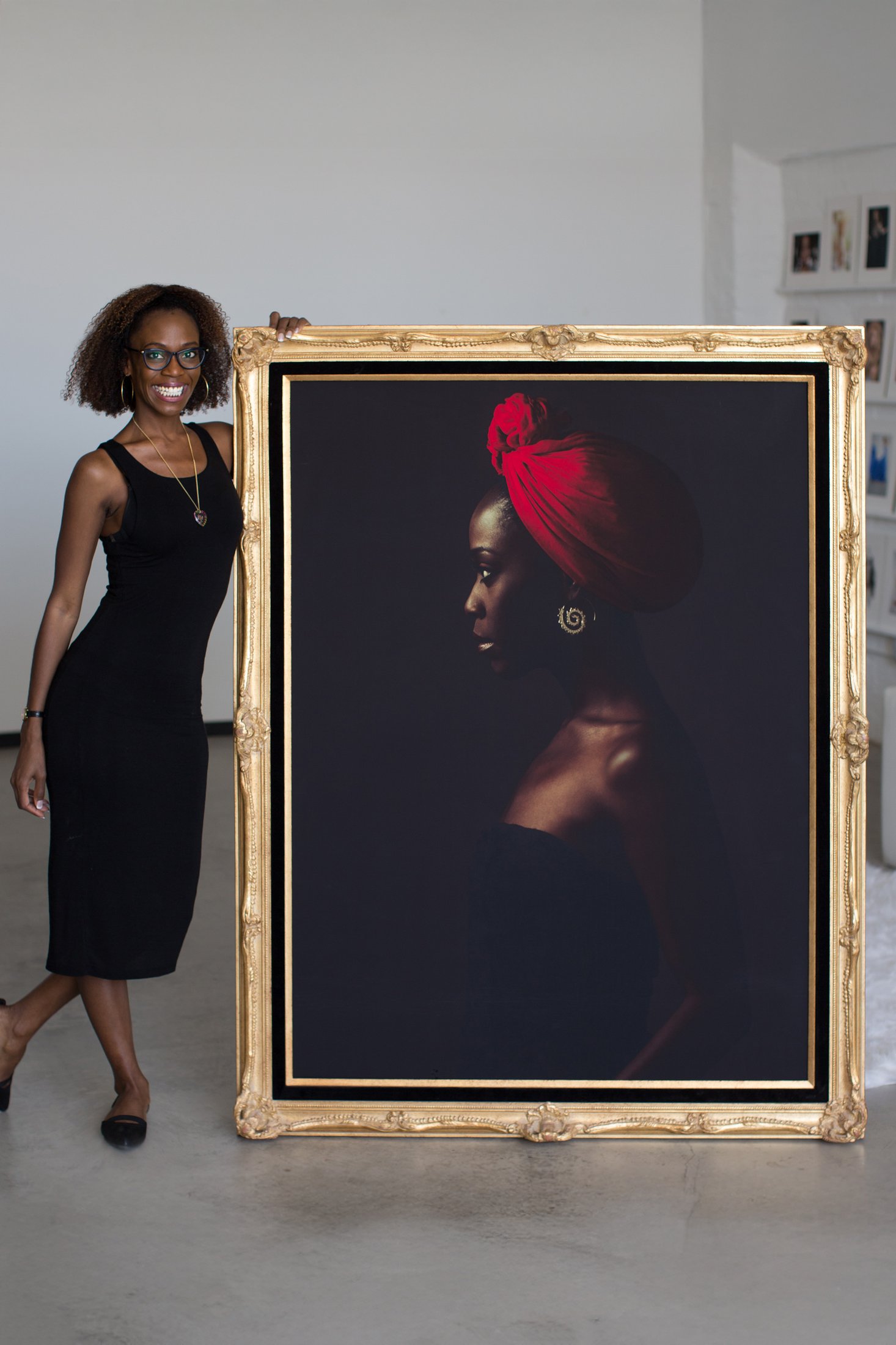A 40x55 inch fine art portrait print in a gold frame by AJK Images, Dallas