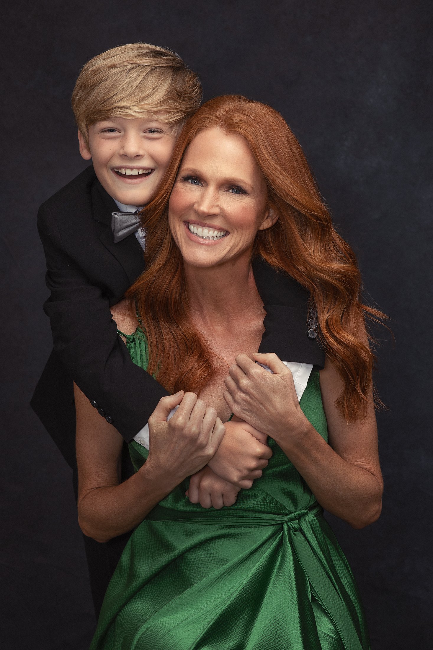 Mother and son portrait, black-tie family session in Dallas