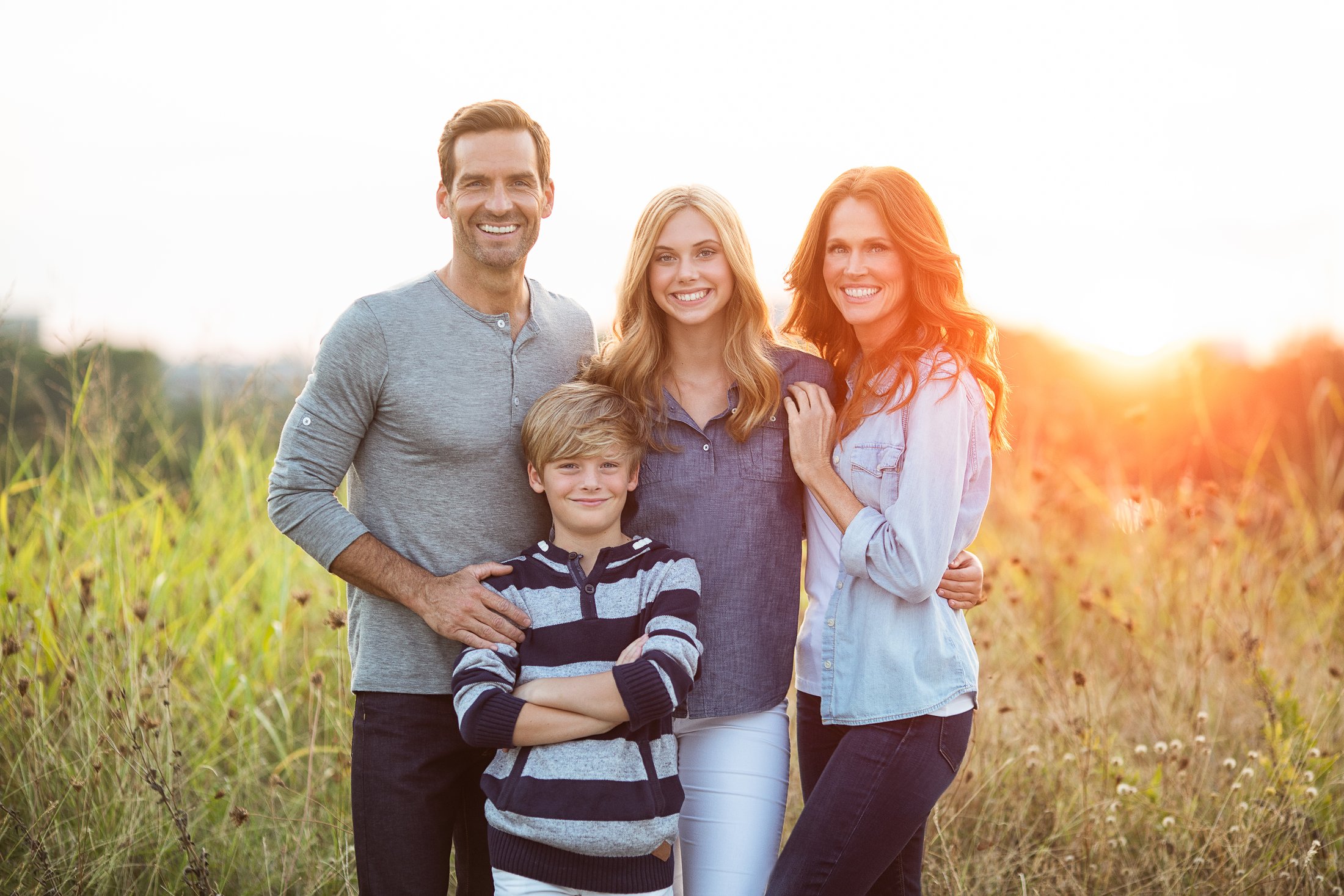 Family portrait at sunset near White Rock Lake, Dallas